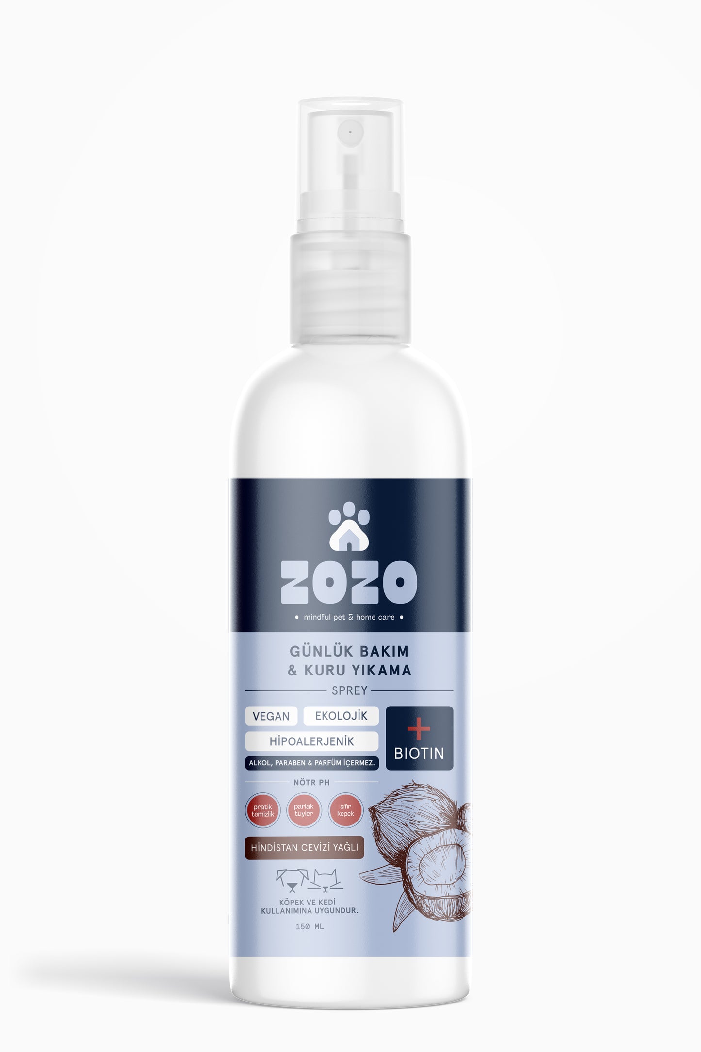 Kedi & Köpek Kuru Şampuan Sprey - Hindistan Cevizi Yağlı - Hipoalerjenik